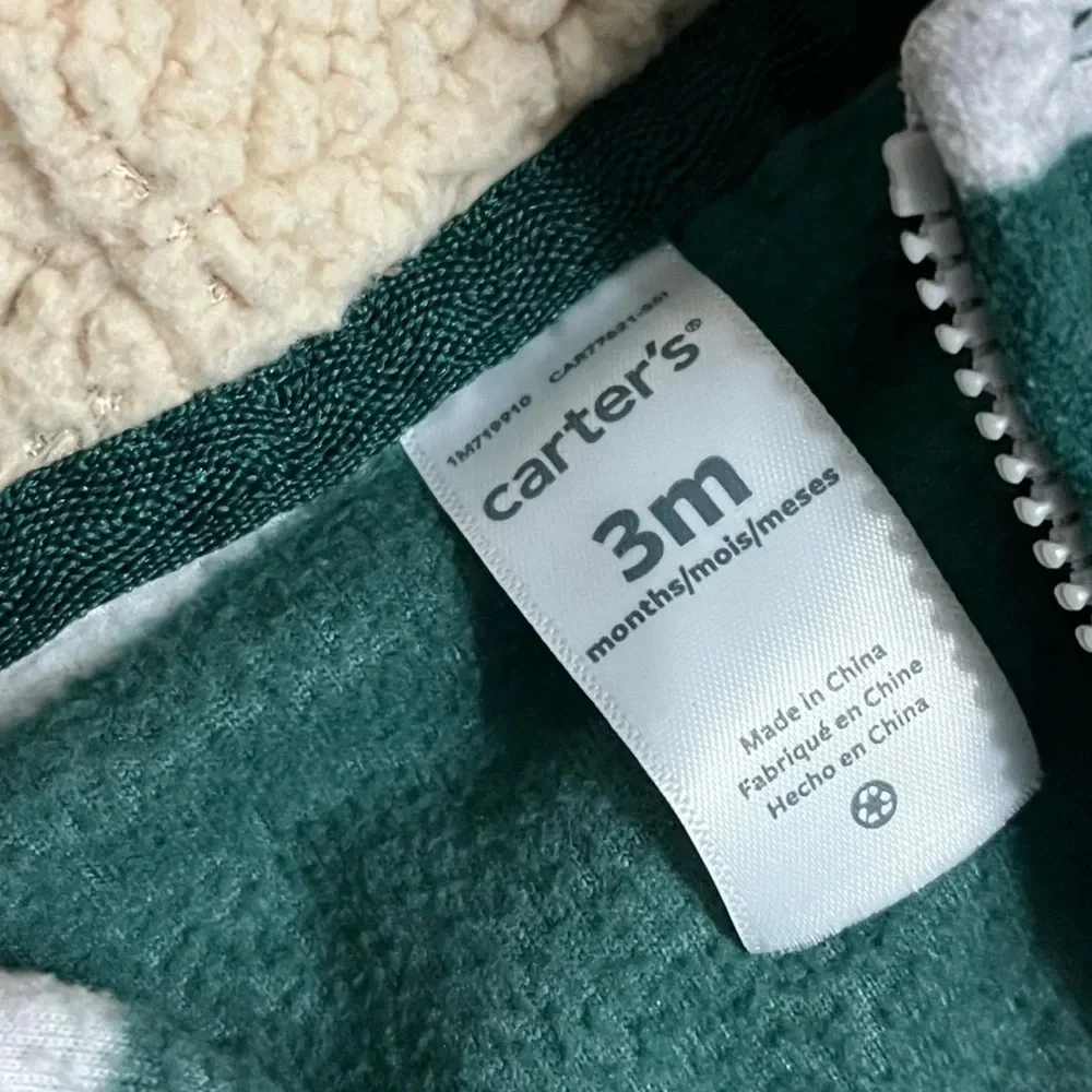 Carters • Dark Green Grey Striped Hooded Baby Fleece Footies